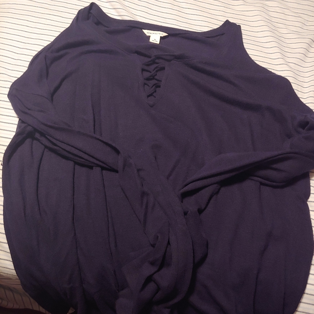 Navy cold shoulder blouse